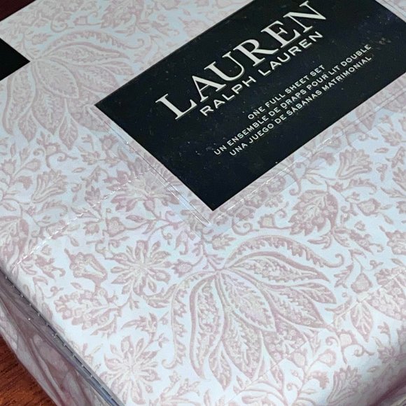 Ralph Lauren Full Size Sheet Set - Red/Blush Faded Floral Set - 100% Cotton